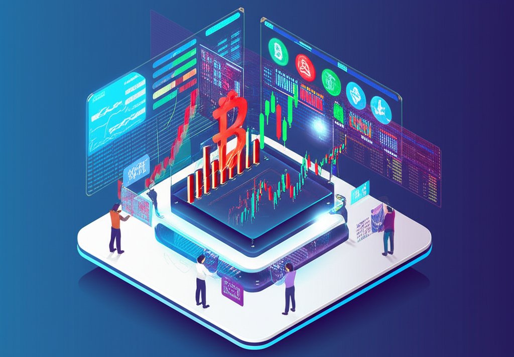 High-stakes crypto day trading: fast-paced charts, volatile market, high risk.