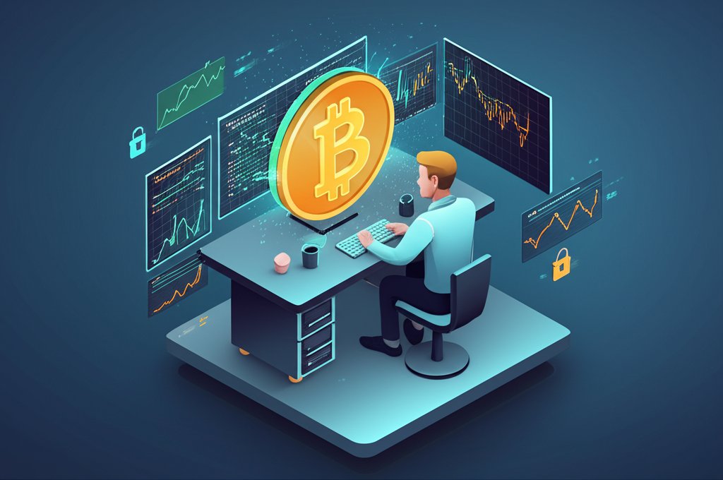 Expert crypto trader analyzing cryptocurrency market data and charts.