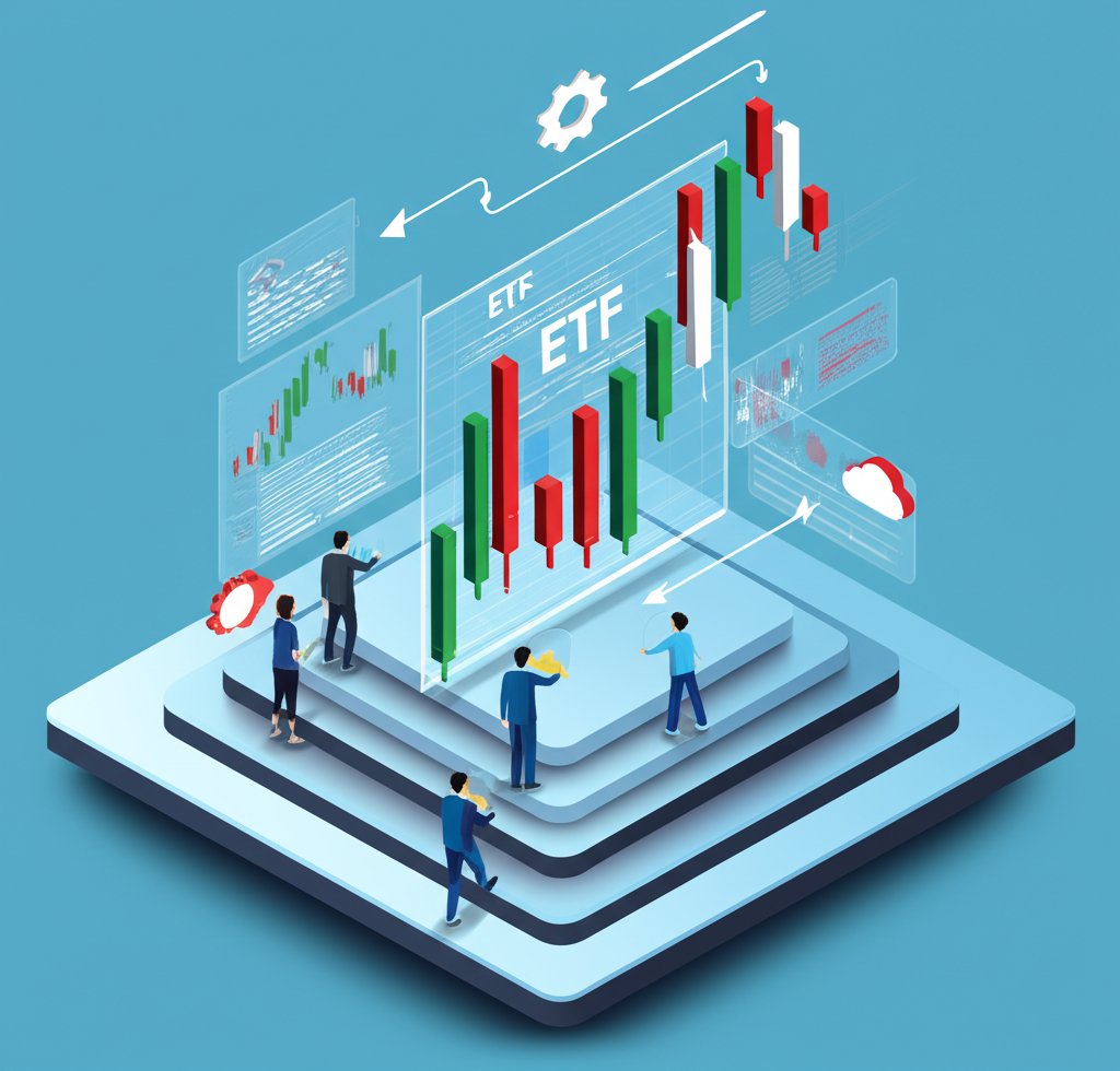 Screen displaying ETF futures market data, investment growth charts.