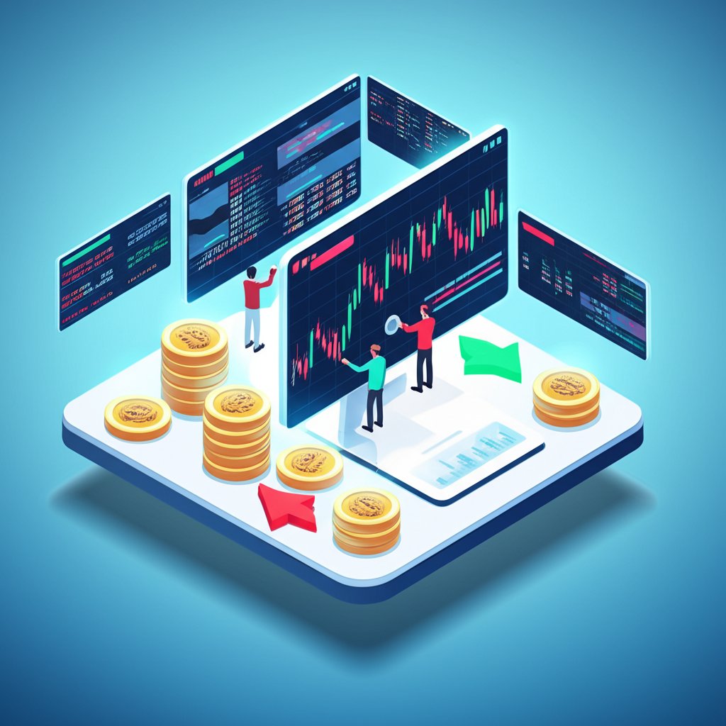 Day trading cryptocurrency on Coinbase platform, showing live market charts.