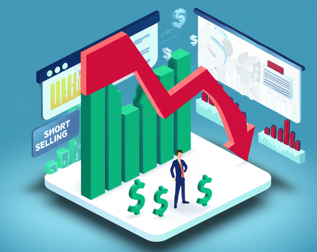 Visual guide to short selling, the art of betting against market trends.