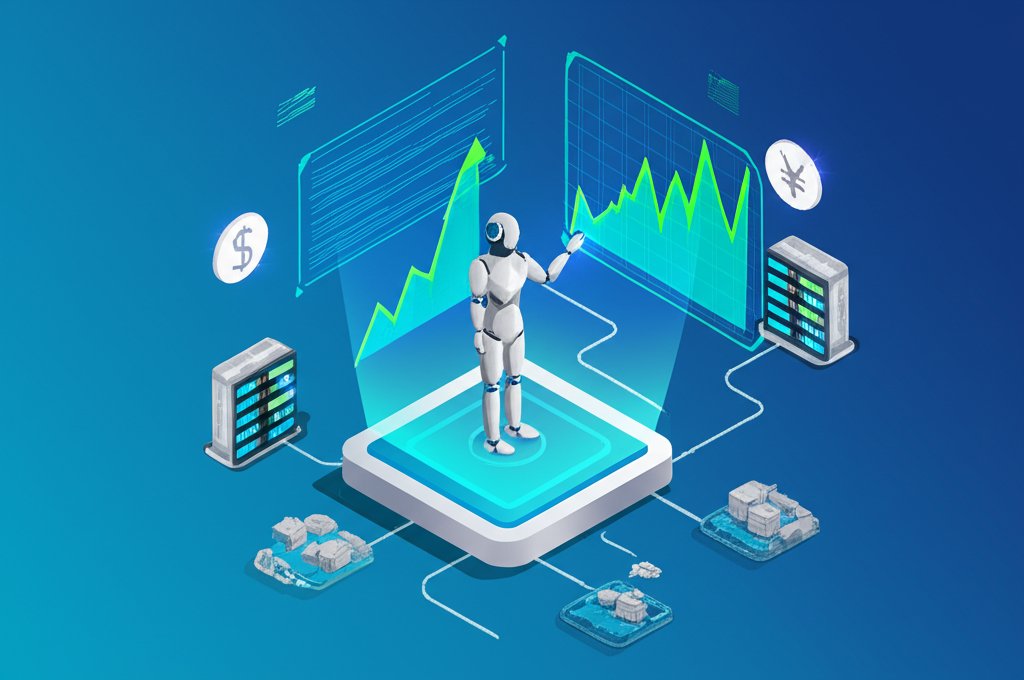 Trading robot on financial charts, questioning its real investment effectiveness.